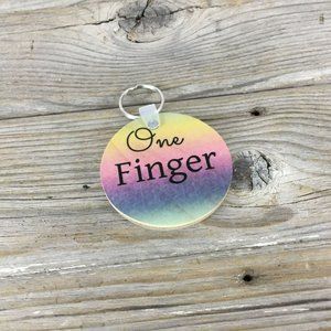One Finger Two Words Wood Key Chain - OOPS
